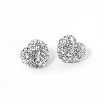 Fashnzfab Crystal Paved Heart Stud Earrings In Multi
