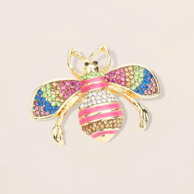 Fashnzfab Crystal Paved Honey Bee Pin Brooch In Gold