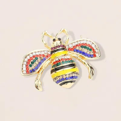 Fashnzfab Crystal Paved Honey Bee Pin Brooch In Multi