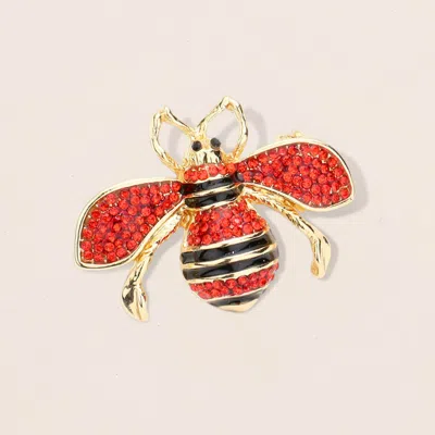 Fashnzfab Crystal Paved Honey Bee Pin Brooch In Red
