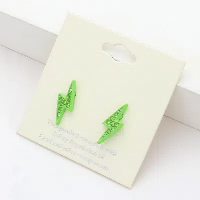 Fashnzfab Crystal Paved Lightning Stud Earrings In Green