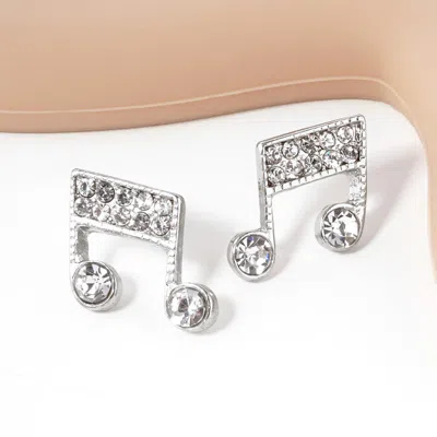 Fashnzfab Crystal Paved Music Note Stud Earrings - Clear, Rhodium In Silver