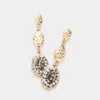 Fashnzfab Crystal Paved Oval Dangle Dropdown Earrings - Worn Gold In Gold