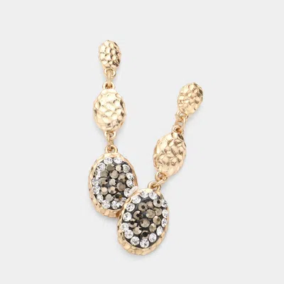 Fashnzfab Crystal Paved Oval Dangle Dropdown Earrings - Worn Gold In Silver