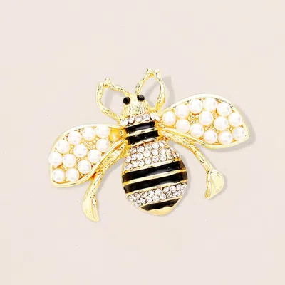 Fashnzfab Crystal Paved Pearl Honey Bee Pin Brooch In Silver