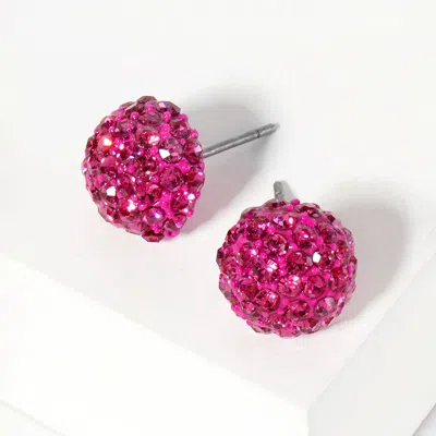 Fashnzfab Crystal Paved Round Dome Stud Earrings In Pink