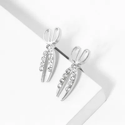 Fashnzfab Crystal Paved Scissors Stud Earrings - Clear, Rhodium In Silver