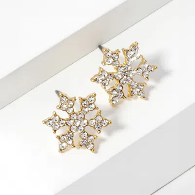 Fashnzfab Crystal Paved Snowflake Stud Earrings In Gold
