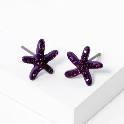 Fashnzfab Crystal Paved Starfish Stud Earrings - Amethyst In Purple