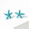 Fashnzfab Crystal Paved Starfish Stud Earrings - Aqua In Gold