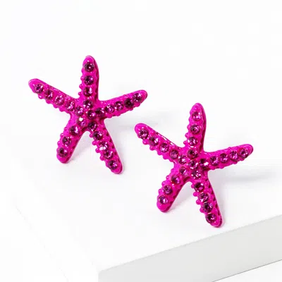 Fashnzfab Crystal Paved Starfish Stud Earrings - Fuchsia In Pink