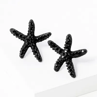 Fashnzfab Crystal Paved Starfish Stud Earrings - Jet Black