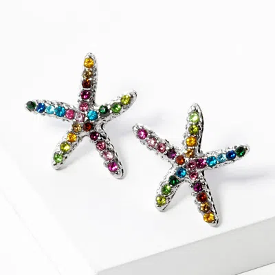 Fashnzfab Crystal Paved Starfish Stud Earrings - Multi