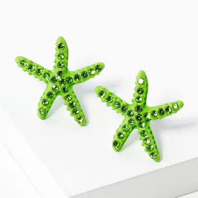 Fashnzfab Crystal Paved Starfish Stud Earrings - Peridot In Green