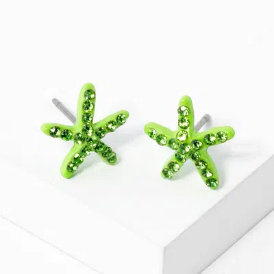 Fashnzfab Crystal Paved Starfish Stud Earrings - Peridot In Green