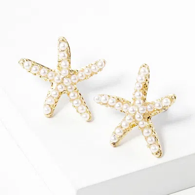 Fashnzfab Crystal Paved Starfish Stud Earrings - White In Gold