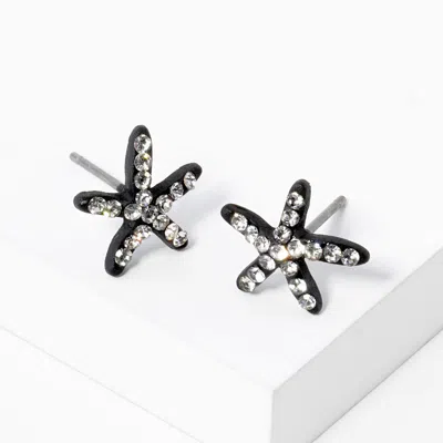 Fashnzfab Crystal Paved Starfish Stud Earrings In Black