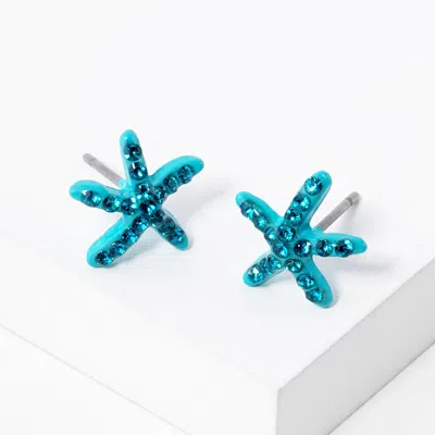 Fashnzfab Crystal Paved Starfish Stud Earrings In Blue
