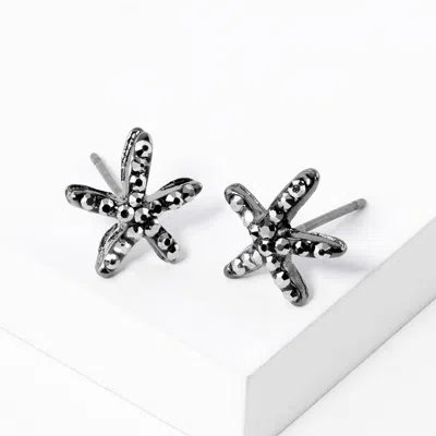 Fashnzfab Crystal Paved Starfish Stud Earrings In Blue