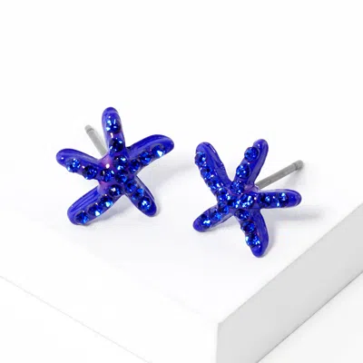 Fashnzfab Crystal Paved Starfish Stud Earrings In Blue