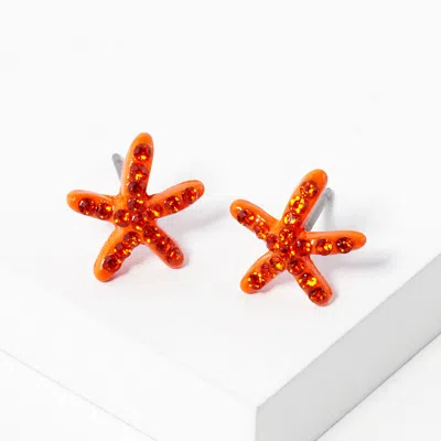 Fashnzfab Crystal Paved Starfish Stud Earrings In Orange