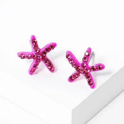 Fashnzfab Crystal Paved Starfish Stud Earrings In Purple