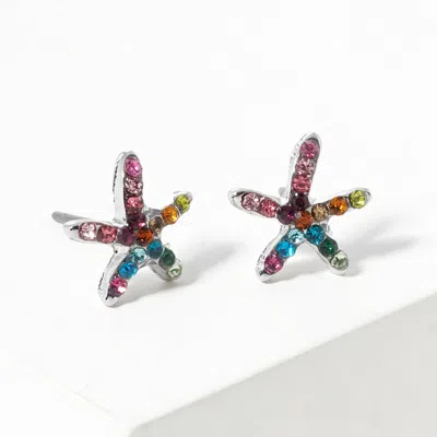 Fashnzfab Crystal Paved Starfish Stud Earrings In Multi
