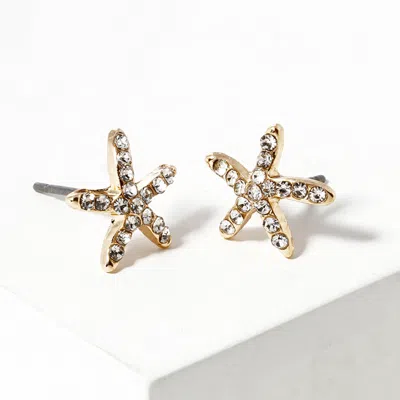 Fashnzfab Crystal Paved Starfish Stud Earrings In Gold