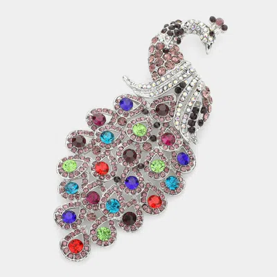 Fashnzfab Crystal Peacock Pin Brooch In Multi