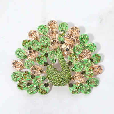 Fashnzfab Crystal Peacock Statement Pin Brooch In Green