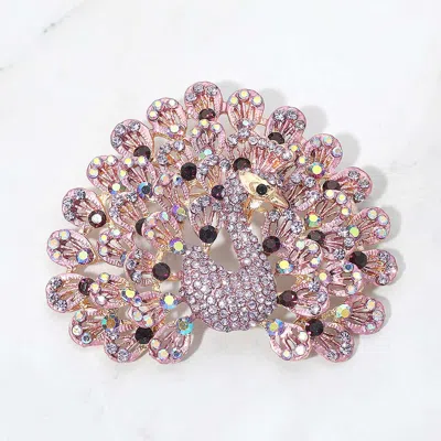 Fashnzfab Crystal Peacock Statement Pin Brooch In Purple
