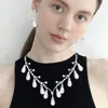 Fashnzfab Crystal Pearl Branch Necklace In White