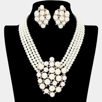 Fashnzfab Crystal Pearl Bubble Necklace In White