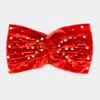 Fashnzfab Crystal Pearl Detailed Twisted Velvet Headband In Red