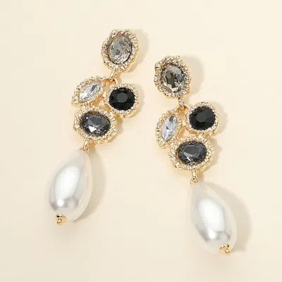 Fashnzfab Crystal Pearl Drop Statement Earrings In Black
