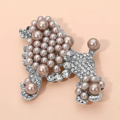 Fashnzfab Crystal Pearl Poodle Brooch In Metallic