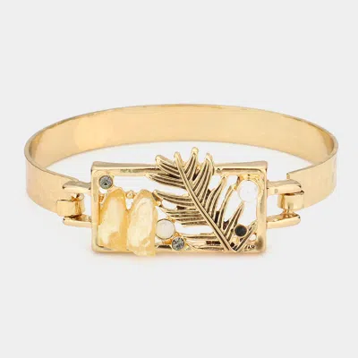 Fashnzfab Crystal Pearl Raw Quartz Feather Hook Bracelet In Gold