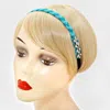 Fashnzfab Crystal Petal Accented Chevron Thread Stretch Headband In Blue