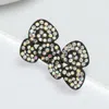 Fashnzfab Crystal Petal Stud Earrings - Ab, Black In Black