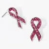 Fashnzfab Crystal Pink Ribbon Stud Earrings In Pink