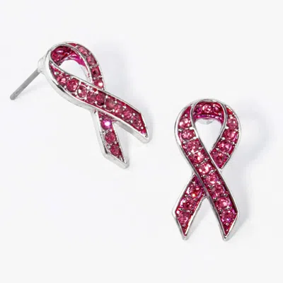 Fashnzfab Crystal Pink Ribbon Stud Earrings
