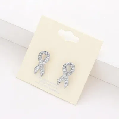Fashnzfab Crystal Pink Ribbon Stud Earrings In Multi