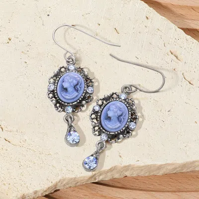 Fashnzfab Crystal Pointed Oval Cameo Dangle Earrings In Metallic