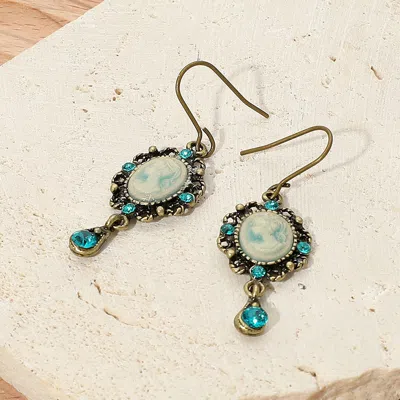 Fashnzfab Crystal Pointed Oval Cameo Dangle Earrings In Multi