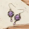 Fashnzfab Crystal Pointed Oval Cameo Dangle Earrings In Purple