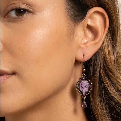 Fashnzfab Crystal Pointed Oval Cameo Dangle Earrings In Silver