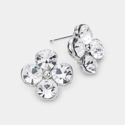 Fashnzfab Crystal Quatrefoil Stud Earrings In Metallic