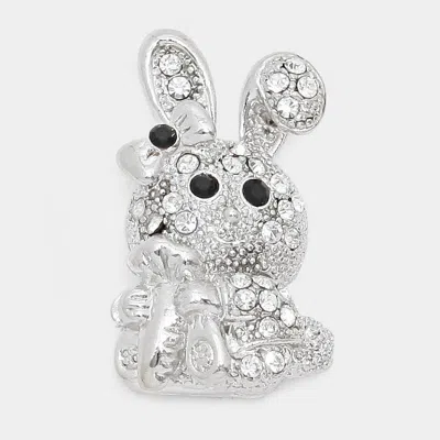 Fashnzfab Crystal Rabbit Brooch In Metallic