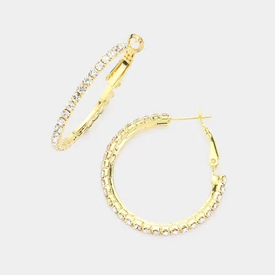 Fashnzfab Crystal Rhinestone 1.3 Inch Hoop Earrings In Gold