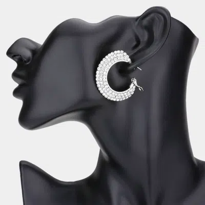 Fashnzfab Crystal Rhinestone 1.5 Inch Hoop Earrings In Black